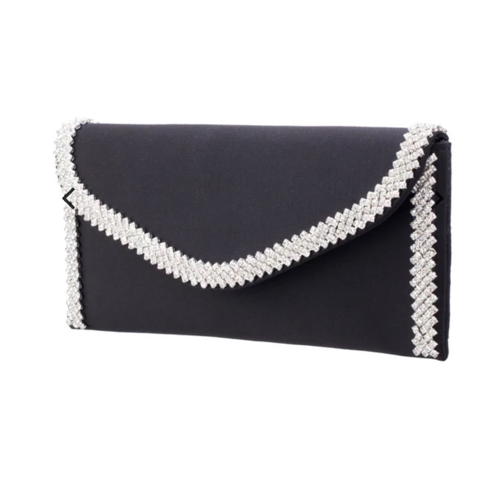 Nina Crystal Trim Envelope Clutch- Black Satin